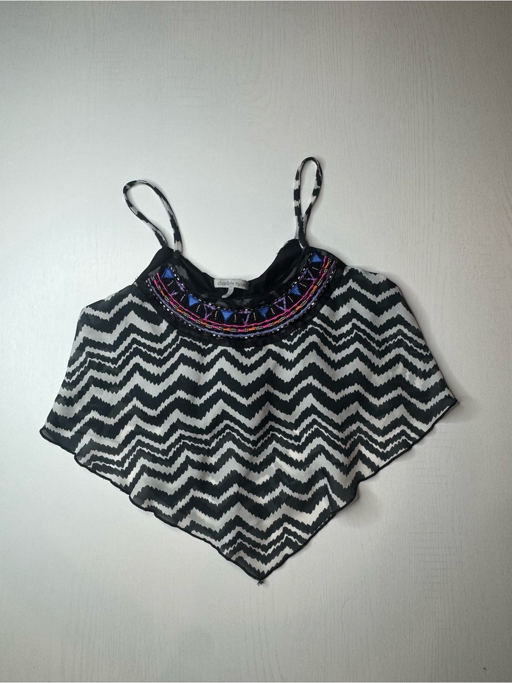 Charlotte Russe Black & White Chevron Embroidered Halter Camisole